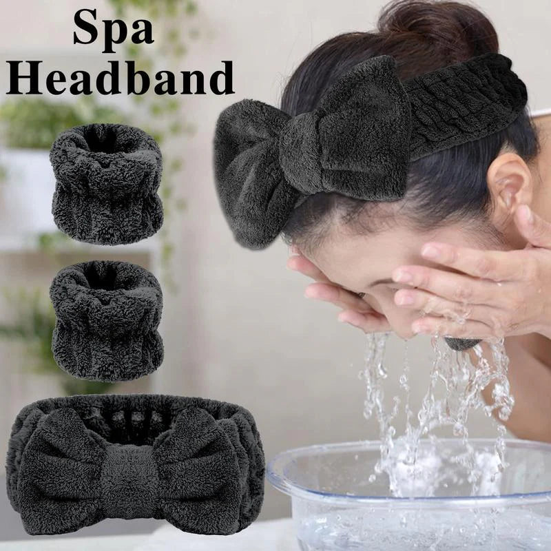 3 Pcs Spa Wristband & Headband, for Washing Face Skin Care,Soft Headdress for Washing Face &Makeup, Girl'S Make up & Spa Hair Band, Travel Summer Gifts,Daily Skincare Tools,Back to School