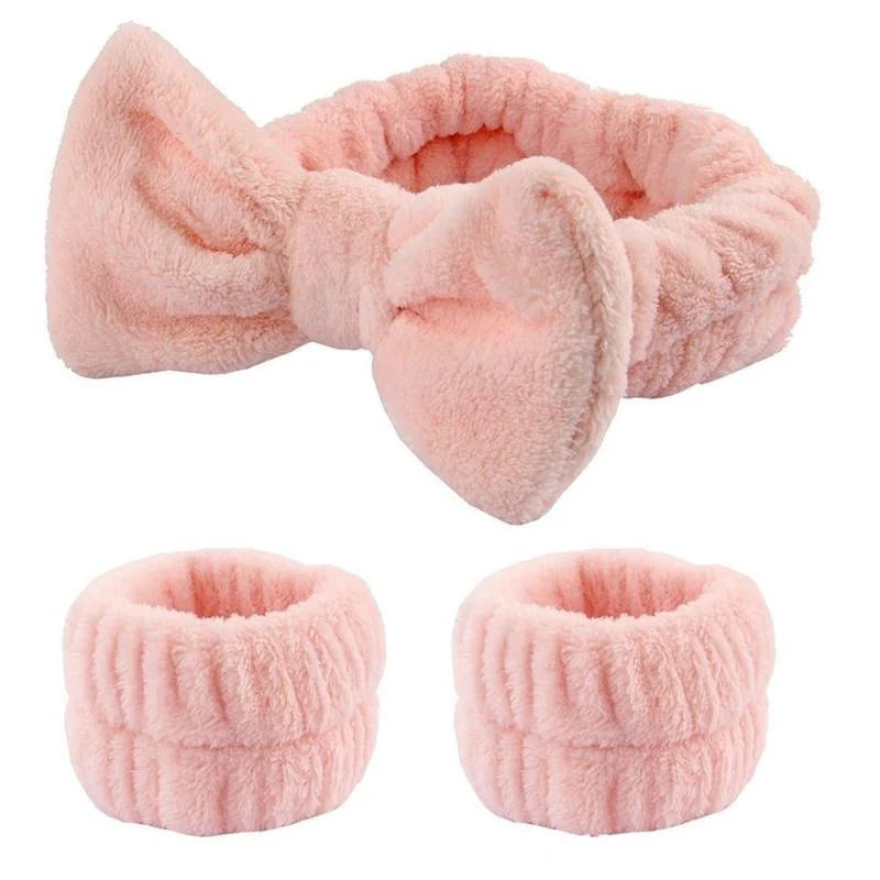 3 Pcs Spa Wristband & Headband, for Washing Face Skin Care,Soft Headdress for Washing Face &Makeup, Girl'S Make up & Spa Hair Band, Travel Summer Gifts,Daily Skincare Tools,Back to School