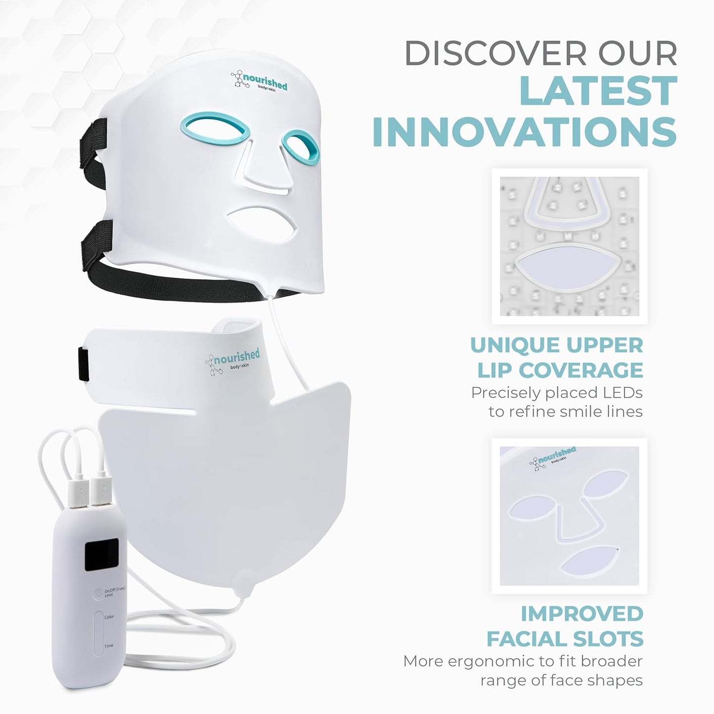 LED Light Therapy Face & Neck Mask - Facial Skin Care Device - 7 Colors Red & Blue - Rejuvenation, Anti-Aging Product for Wrinkles