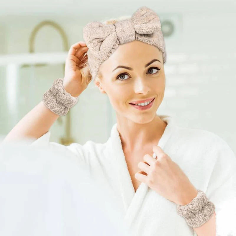 3 Pcs Spa Wristband & Headband, for Washing Face Skin Care,Soft Headdress for Washing Face &Makeup, Girl'S Make up & Spa Hair Band, Travel Summer Gifts,Daily Skincare Tools,Back to School
