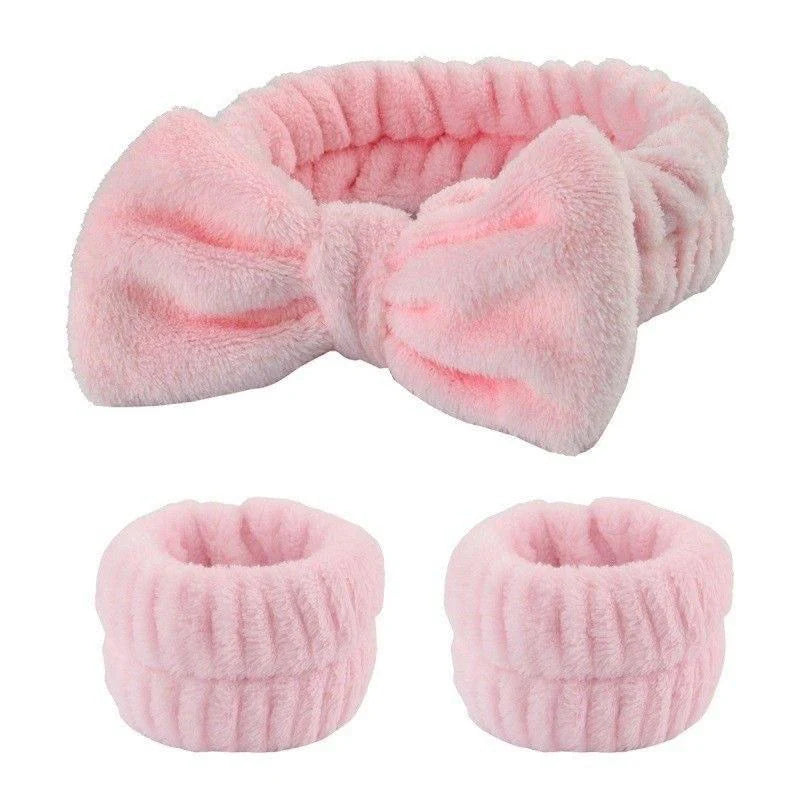 3 Pcs Spa Wristband & Headband, for Washing Face Skin Care,Soft Headdress for Washing Face &Makeup, Girl'S Make up & Spa Hair Band, Travel Summer Gifts,Daily Skincare Tools,Back to School