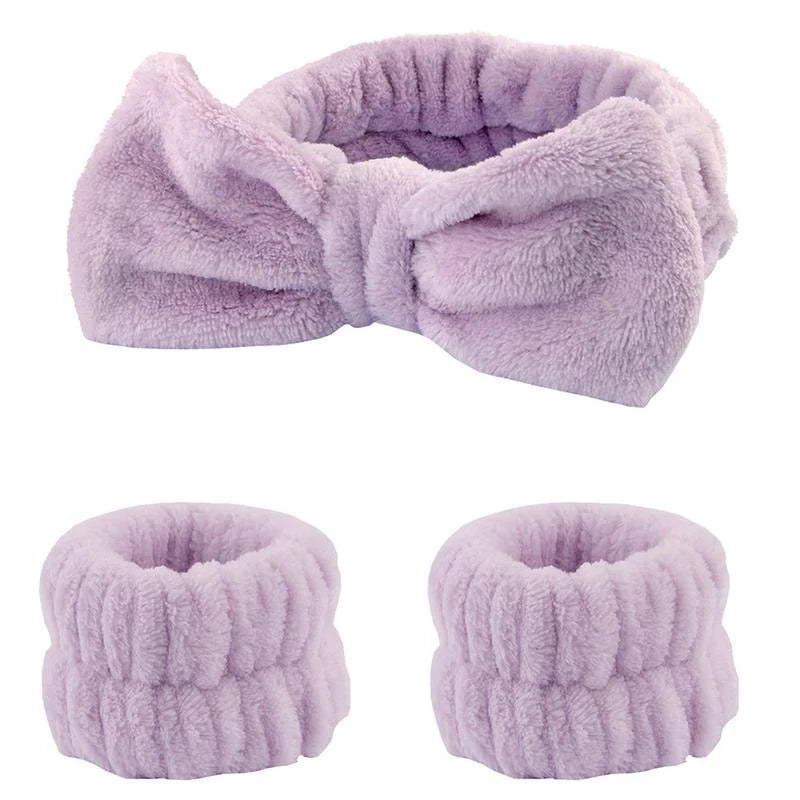 3 Pcs Spa Wristband & Headband, for Washing Face Skin Care,Soft Headdress for Washing Face &Makeup, Girl'S Make up & Spa Hair Band, Travel Summer Gifts,Daily Skincare Tools,Back to School