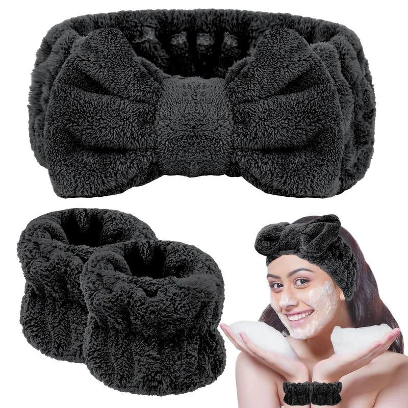 3 Pcs Spa Wristband & Headband, for Washing Face Skin Care,Soft Headdress for Washing Face &Makeup, Girl'S Make up & Spa Hair Band, Travel Summer Gifts,Daily Skincare Tools,Back to School